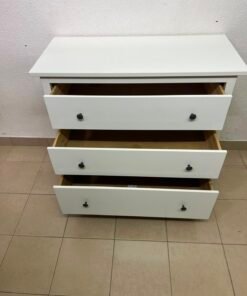 3-Drawer White Dresser / Chest of Drawers with Contrast Black Knobs – Minimalist Storage Cabinet for Bedroom & Living Room - Image 2