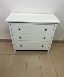 3-Drawer White Dresser / Chest of Drawers with Contrast Black Knobs – Minimalist Storage Cabinet for Bedroom & Living Room - Image 4
