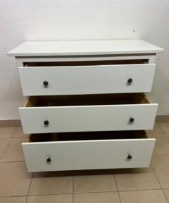 3-Drawer White Dresser / Chest of Drawers with Contrast Black Knobs – Minimalist Storage Cabinet for Bedroom & Living Room - Image 5