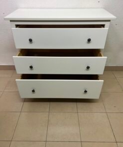 3-Drawer White Dresser / Chest of Drawers with Contrast Black Knobs – Minimalist Storage Cabinet for Bedroom & Living Room - Image 8
