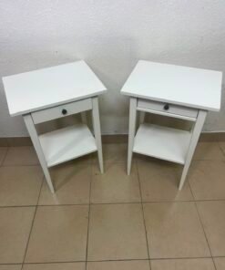 Set of 2 Minimalist White Bedside Tables / Nightstands with Drawer & Open Bottom Shelf – Contrast Black Knob - Image 2