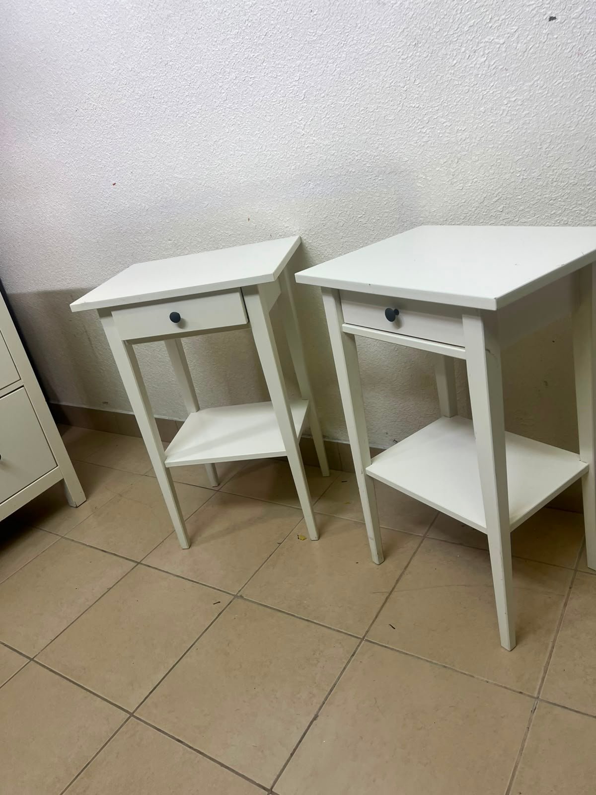 Set of 2 Minimalist White Bedside Tables / Nightstands with Drawer & Open Bottom Shelf – Contrast Black Knob - Image 3