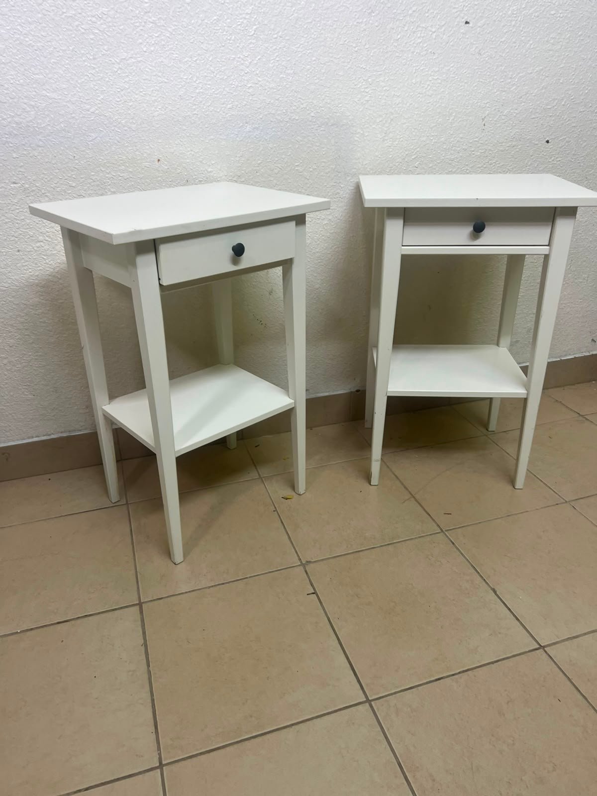 Set of 2 Minimalist White Bedside Tables / Nightstands with Drawer & Open Bottom Shelf – Contrast Black Knob - Image 4