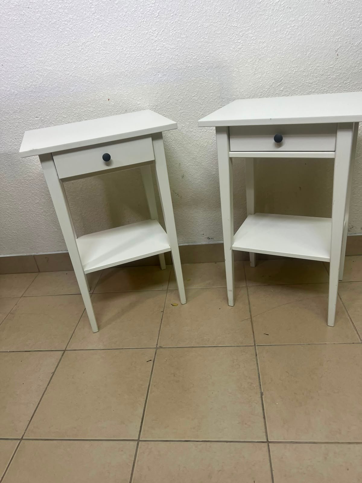 Set of 2 Minimalist White Bedside Tables / Nightstands with Drawer & Open Bottom Shelf – Contrast Black Knob - Image 6
