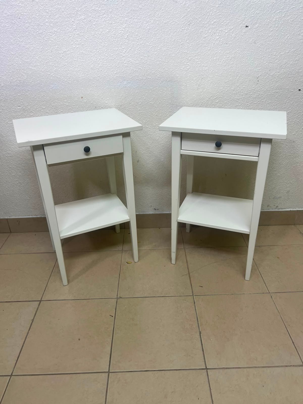 Set of 2 Minimalist White Bedside Tables / Nightstands with Drawer & Open Bottom Shelf – Contrast Black Knob - Image 7