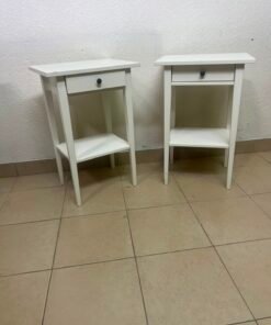 Set of 2 Minimalist White Bedside Tables / Nightstands with Drawer & Open Bottom Shelf – Contrast Black Knob - Image 8