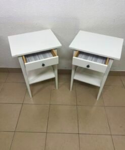 Set of 2 Minimalist White Bedside Tables / Nightstands with Drawer & Open Bottom Shelf – Contrast Black Knob - Image 9