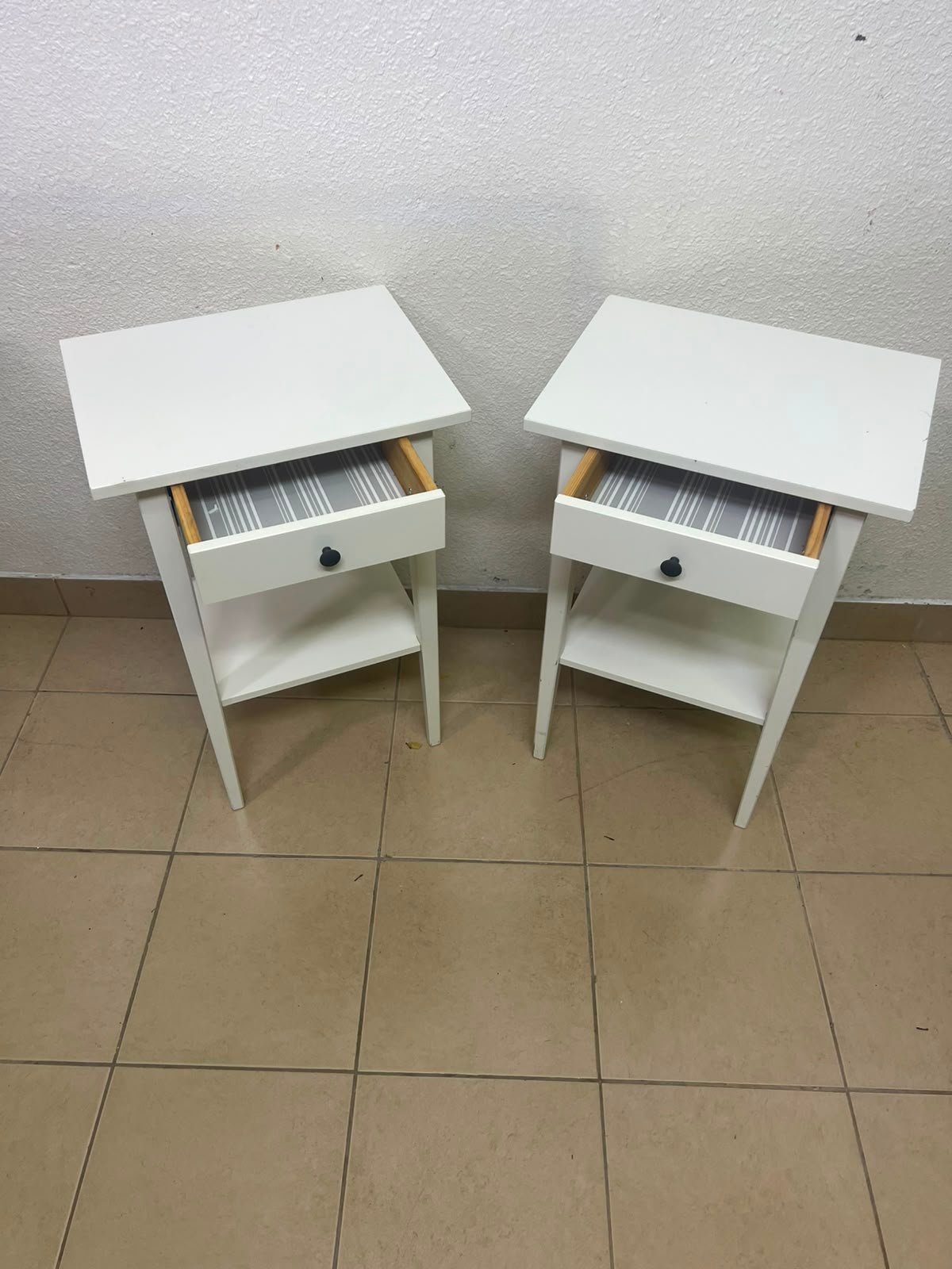 Set of 2 Minimalist White Bedside Tables / Nightstands with Drawer & Open Bottom Shelf – Contrast Black Knob - Image 9