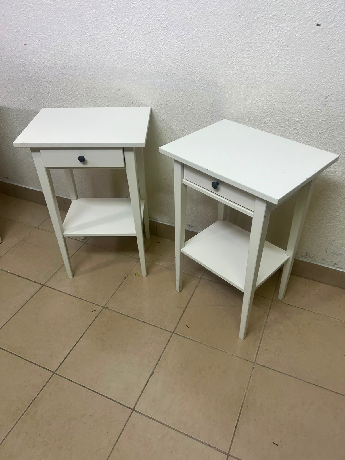 Set of 2 Minimalist White Bedside Tables / Nightstands with Drawer & Open Bottom Shelf – Contrast Black Knob - Image 11