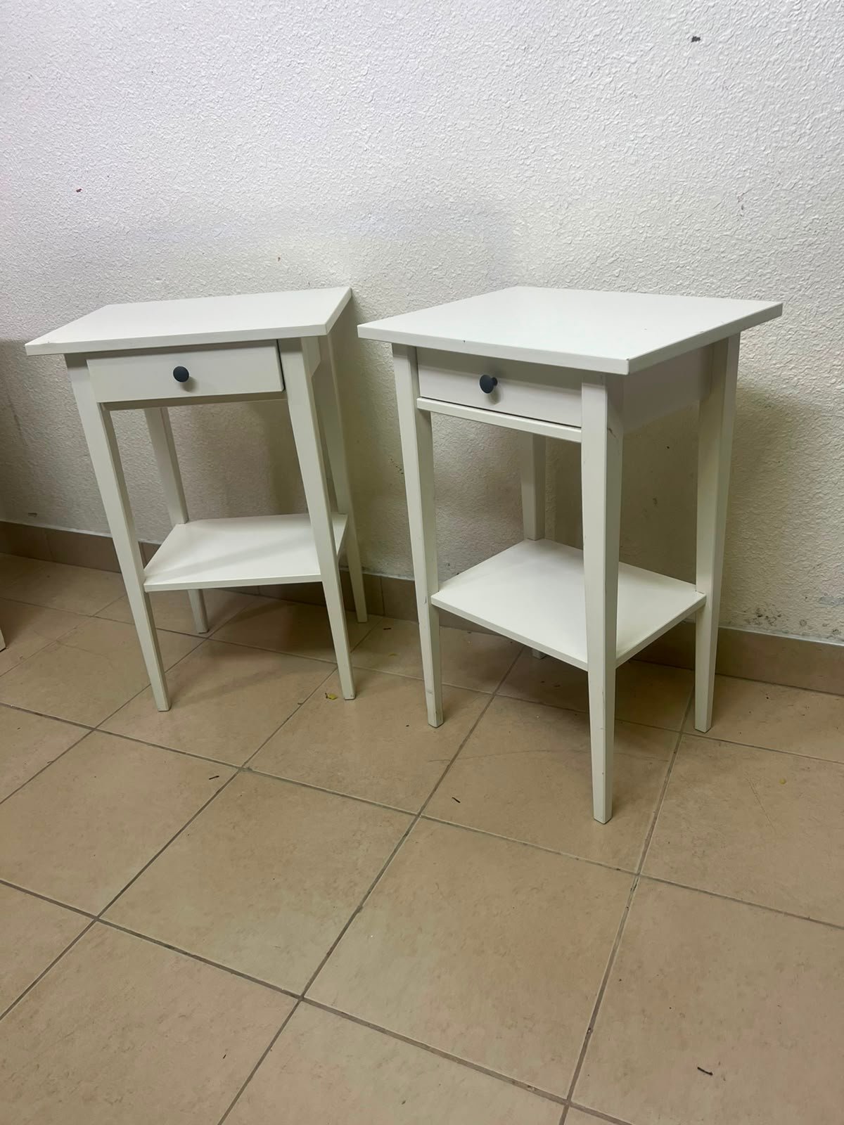 Set of 2 Minimalist White Bedside Tables / Nightstands with Drawer & Open Bottom Shelf – Contrast Black Knob - Image 12