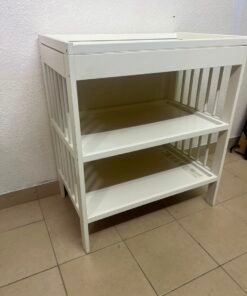 White Wooden Baby Changing Table with 2-Tier Open Storage Shelves – Nursery Organizer with Raised Safety Rails & Slatted Sides - Image 2