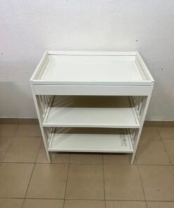 White Wooden Baby Changing Table with 2-Tier Open Storage Shelves – Nursery Organizer with Raised Safety Rails & Slatted Sides - Image 3