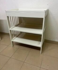 White Wooden Baby Changing Table with 2-Tier Open Storage Shelves – Nursery Organizer with Raised Safety Rails & Slatted Sides - Image 4