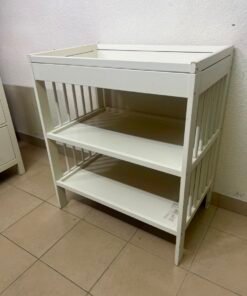 White Wooden Baby Changing Table with 2-Tier Open Storage Shelves – Nursery Organizer with Raised Safety Rails & Slatted Sides - Image 5