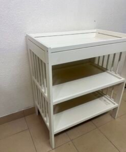 White Wooden Baby Changing Table with 2-Tier Open Storage Shelves – Nursery Organizer with Raised Safety Rails & Slatted Sides - Image 6