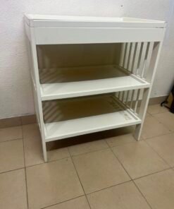 White Wooden Baby Changing Table with 2-Tier Open Storage Shelves – Nursery Organizer with Raised Safety Rails & Slatted Sides - Image 7