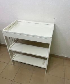 White Wooden Baby Changing Table with 2-Tier Open Storage Shelves – Nursery Organizer with Raised Safety Rails & Slatted Sides - Image 8