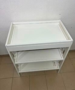 White Wooden Baby Changing Table with 2-Tier Open Storage Shelves – Nursery Organizer with Raised Safety Rails & Slatted Sides - Image 9