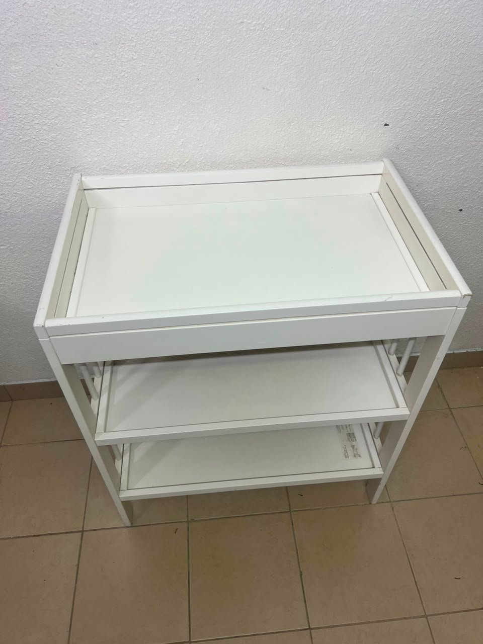 White Wooden Baby Changing Table with 2-Tier Open Storage Shelves – Nursery Organizer with Raised Safety Rails & Slatted Sides - Image 9