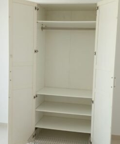 Classic White 2-Door Wardrobe / Armoire – Paneled Bedroom Storage Closet with Vertical Silver Handles - Image 4