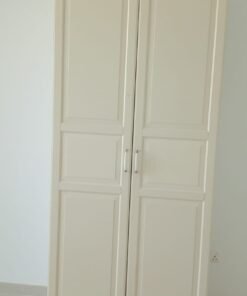 Classic White 2-Door Wardrobe / Armoire – Paneled Bedroom Storage Closet with Vertical Silver Handles