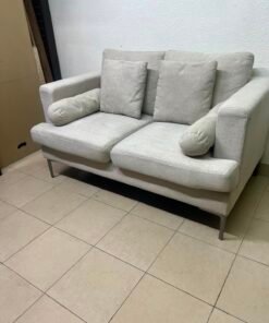 Modern Light Grey 2-Seater Loveseat Sofa with Bolster Pillows & Metal Legs – Compact Fabric Couch for Living Room, Office & Apartment - Image 2