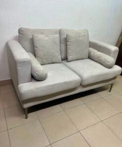Modern Light Grey 2-Seater Loveseat Sofa with Bolster Pillows & Metal Legs – Compact Fabric Couch for Living Room, Office & Apartment - Image 5