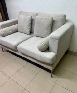Modern Light Grey 2-Seater Loveseat Sofa with Bolster Pillows & Metal Legs – Compact Fabric Couch for Living Room, Office & Apartment - Image 7