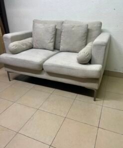 Modern Light Grey 2-Seater Loveseat Sofa with Bolster Pillows & Metal Legs – Compact Fabric Couch for Living Room, Office & Apartment - Image 8