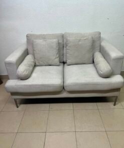 Modern Light Grey 2-Seater Loveseat Sofa with Bolster Pillows & Metal Legs – Compact Fabric Couch for Living Room, Office & Apartment - Image 10