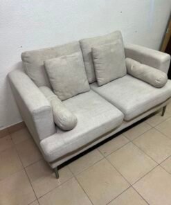 Modern Light Grey 2-Seater Loveseat Sofa with Bolster Pillows & Metal Legs – Compact Fabric Couch for Living Room, Office & Apartment - Image 11