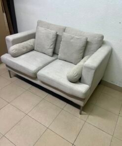 Modern Light Grey 2-Seater Loveseat Sofa with Bolster Pillows & Metal Legs – Compact Fabric Couch for Living Room, Office & Apartment - Image 12