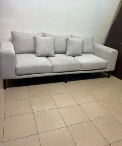 Modern Light Grey 3-Seater Sofa with Black Legs & Throw Pillows – Minimalist Fabric Couch for Living Room & Apartments - Image 2