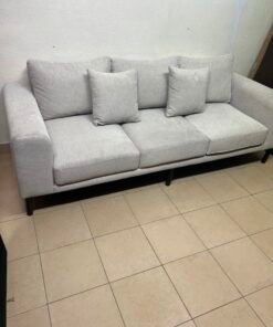 Modern Light Grey 3-Seater Sofa with Black Legs & Throw Pillows – Minimalist Fabric Couch for Living Room & Apartments - Image 6