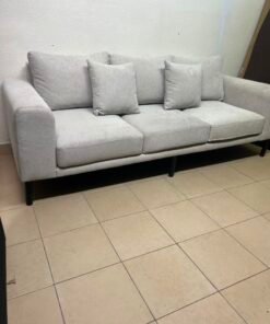 Modern Light Grey 3-Seater Sofa with Black Legs & Throw Pillows – Minimalist Fabric Couch for Living Room & Apartments - Image 9
