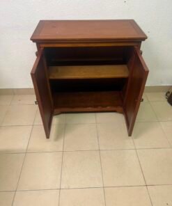 Vintage Style Solid Wood 2-Door Storage Cabinet – Brown Sideboard with Oval Metal Plate & Turned Side Pegs - Image 3