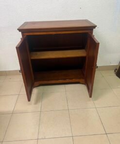 Vintage Style Solid Wood 2-Door Storage Cabinet – Brown Sideboard with Oval Metal Plate & Turned Side Pegs - Image 5