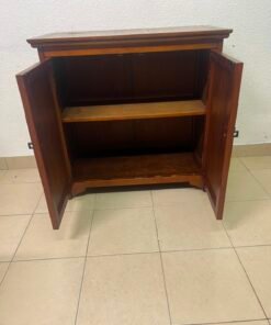 Vintage Style Solid Wood 2-Door Storage Cabinet – Brown Sideboard with Oval Metal Plate & Turned Side Pegs - Image 7