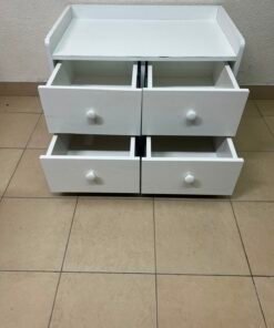 Compact White 4-Drawer Storage Cabinet with Raised Top Tray – Versatile Mini Dresser for Bedroom, Nursery, or Playroom - Image 3