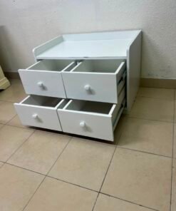 Compact White 4-Drawer Storage Cabinet with Raised Top Tray – Versatile Mini Dresser for Bedroom, Nursery, or Playroom - Image 6