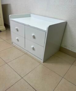 Compact White 4-Drawer Storage Cabinet with Raised Top Tray – Versatile Mini Dresser for Bedroom, Nursery, or Playroom - Image 14