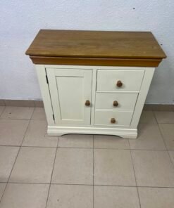 Farmhouse Style 1-Door 3-Drawer Storage Cabinet – Rustic Wood Top with Off-White Body & Matching Wooden Knobs - Image 2