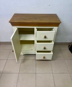 Farmhouse Style 1-Door 3-Drawer Storage Cabinet – Rustic Wood Top with Off-White Body & Matching Wooden Knobs - Image 6