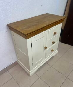 Farmhouse Style 1-Door 3-Drawer Storage Cabinet – Rustic Wood Top with Off-White Body & Matching Wooden Knobs - Image 7