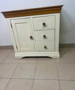Farmhouse Style 1-Door 3-Drawer Storage Cabinet – Rustic Wood Top with Off-White Body & Matching Wooden Knobs - Image 9