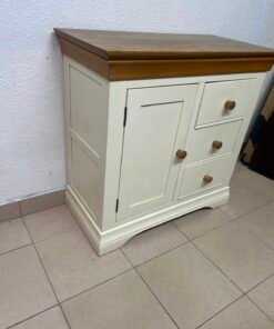 Farmhouse Style 1-Door 3-Drawer Storage Cabinet – Rustic Wood Top with Off-White Body & Matching Wooden Knobs - Image 11