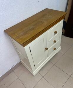 Farmhouse Style 1-Door 3-Drawer Storage Cabinet – Rustic Wood Top with Off-White Body & Matching Wooden Knobs - Image 12