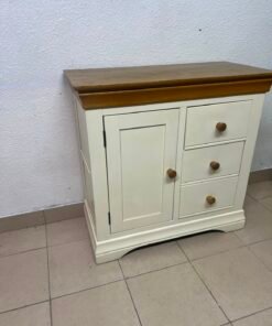 Farmhouse Style 1-Door 3-Drawer Storage Cabinet – Rustic Wood Top with Off-White Body & Matching Wooden Knobs - Image 14