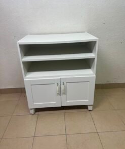Classic White 2-Door Storage Cabinet with Open Shelves – Shaker-Style Display Unit with Adjustable Shelf & Curved Metal Handles - Image 2