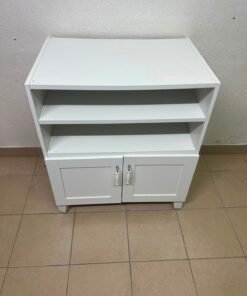Classic White 2-Door Storage Cabinet with Open Shelves – Shaker-Style Display Unit with Adjustable Shelf & Curved Metal Handles - Image 3